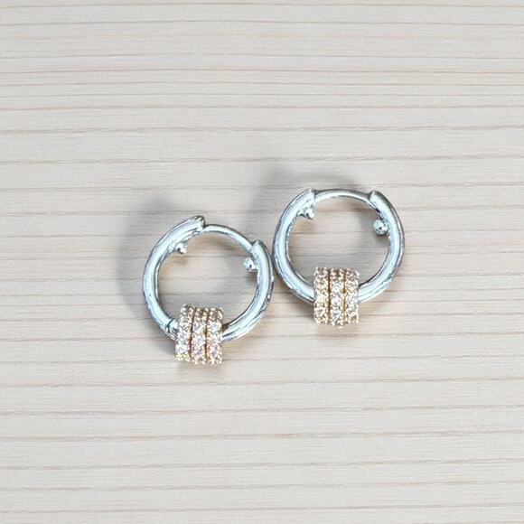 Silver and Gold Huggie Hoop Earrings - Picture 1 of 7
